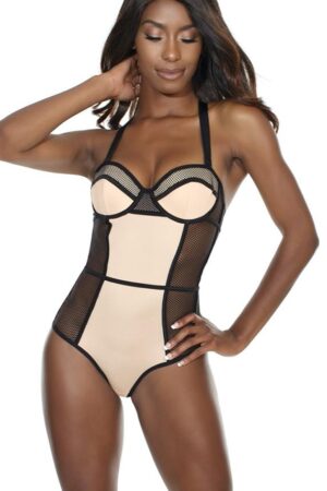 Barely There Nude & Black Color Block Teddy