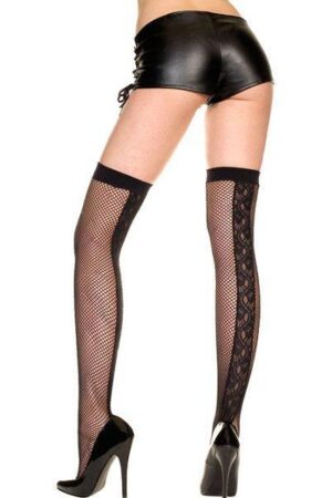 Black Fishnet ThighHi w/Lace Backseam - One Size Available