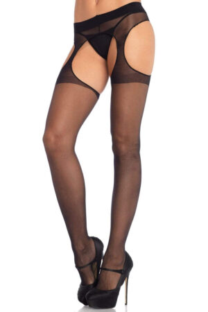 Black Sheer Suspender Pantyhose - One Size and Queen Available