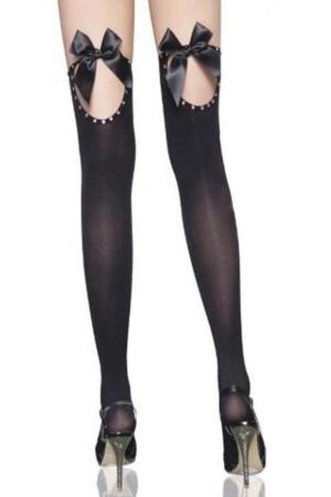 Black Stockings with Back Bows - One Size Fits Most