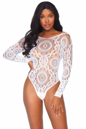 Crochet Lace Long Sleeved Teddy Bodysuit