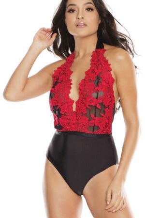 Deep V-Neck Embroidered Teddy