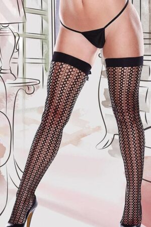 Jacquard Crocheted Black Thigh Highs