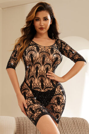 Lacy Rhinestone Bodystocking Dress - One Size Fits Most!