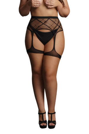 Le Désir Black Striped Fishnet Garterbelt XL