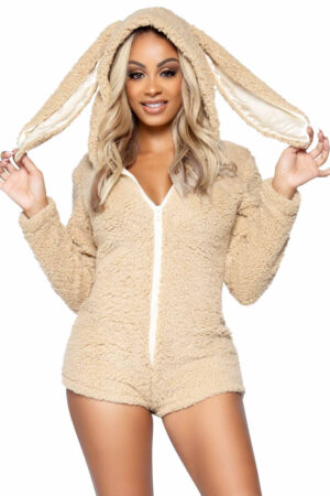 Leg Avenue Cuddle Bunny Ultra Soft Zip Up Teddy Romper - Three Sizes Available!