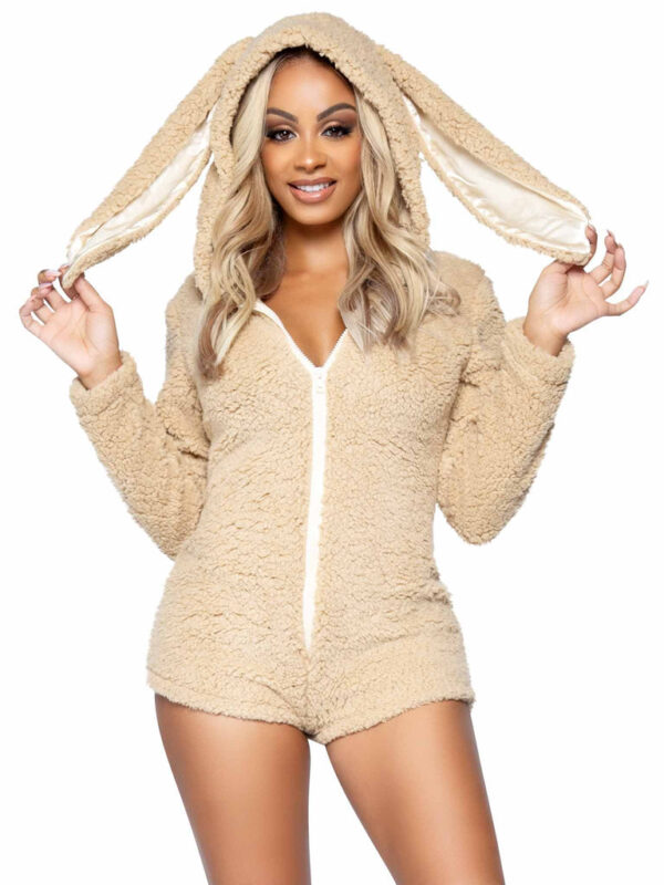 Leg Avenue Cuddle Bunny Ultra Soft Zip Up Teddy Romper Three Sizes Available