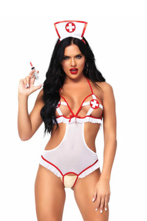 Naughty Nurse Crotchless Teddy Set