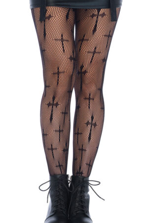 Plus Size Worship Me Cross Netted Tights