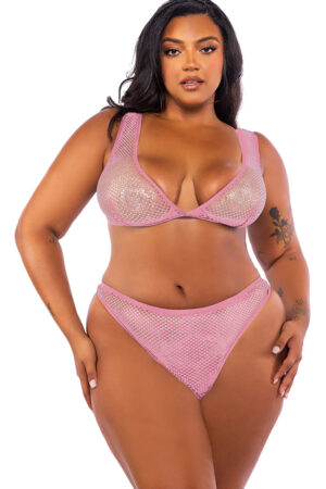 Queen Think Pink Rhinestone Bralette Set