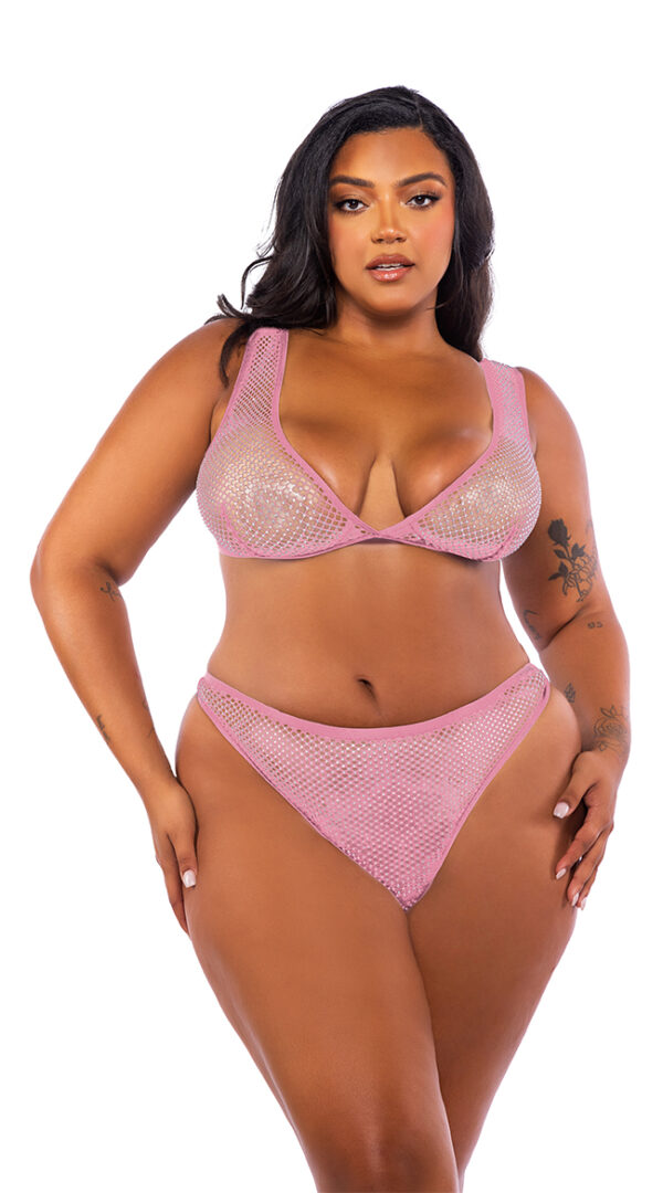 Queen Think Pink Rhinestone Bralette Set