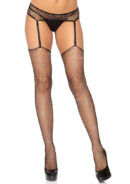 Rhinestone Fishnet Garter Belt and Stockings Set