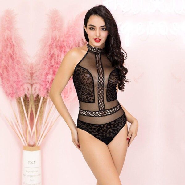 Sheer Black Halter Teddy One Size