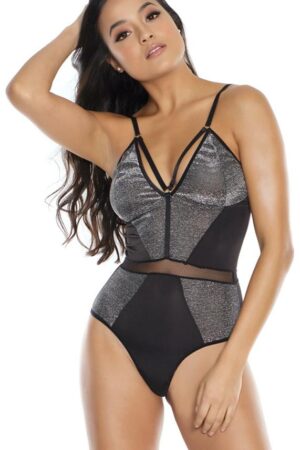 Strappy Shimmer & Fishnet Thong Teddy