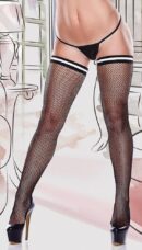 White Bow Black Fishnet Thigh High Stockings