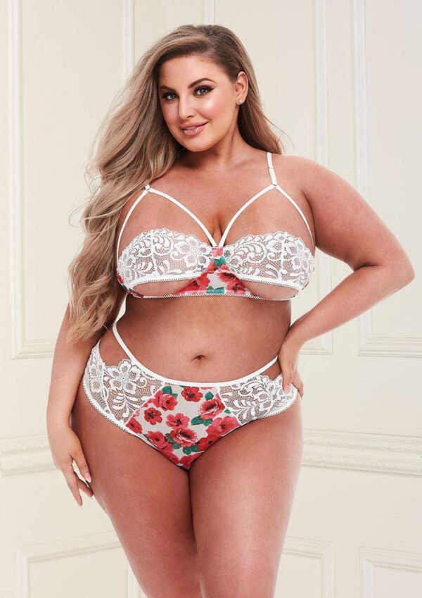 White Floral Lace Cutout Lingerie Set